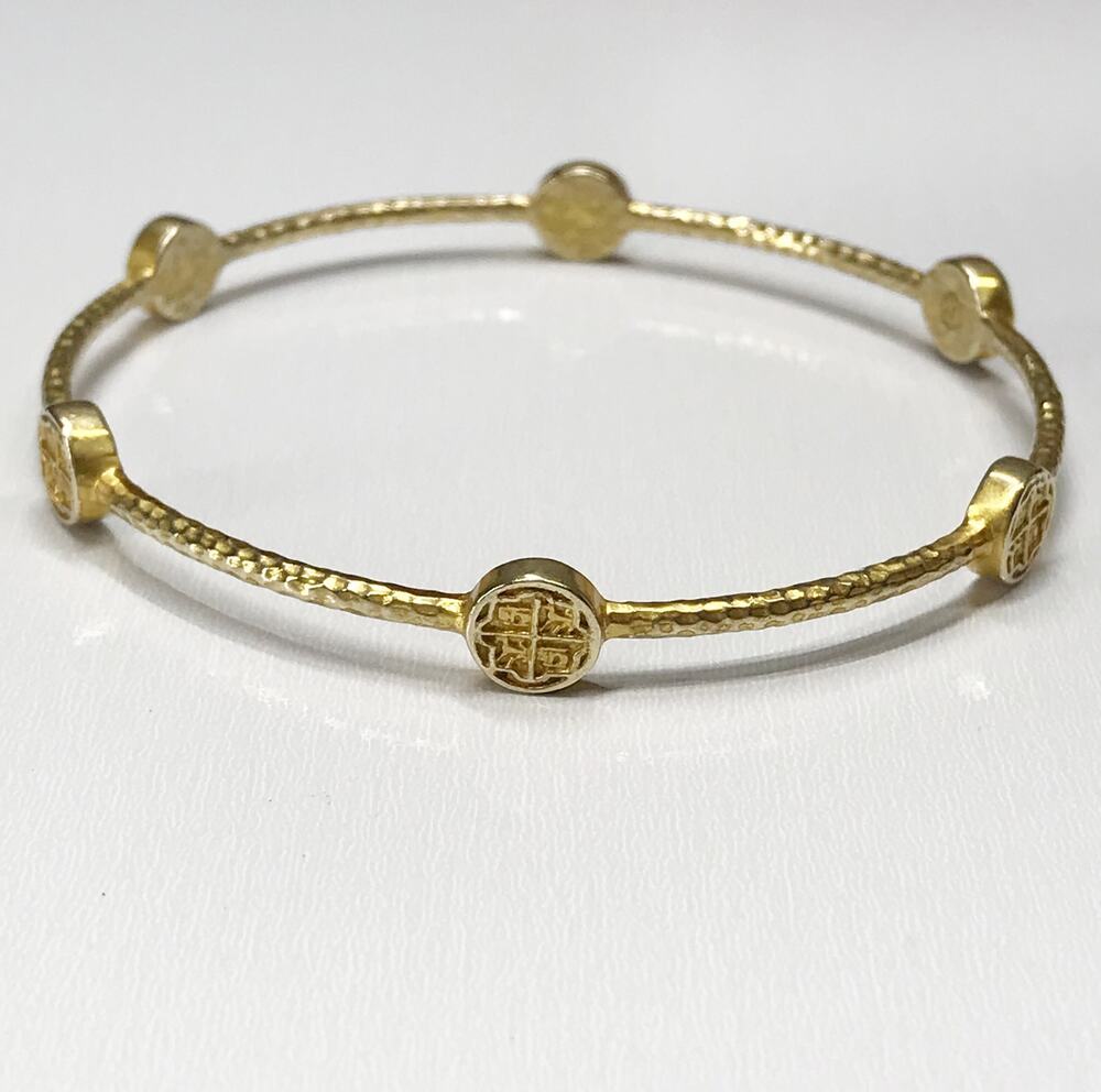 Julie Vos Valencia Bangle Coin Stations 24K Gold Plated Hammered Bracelet
